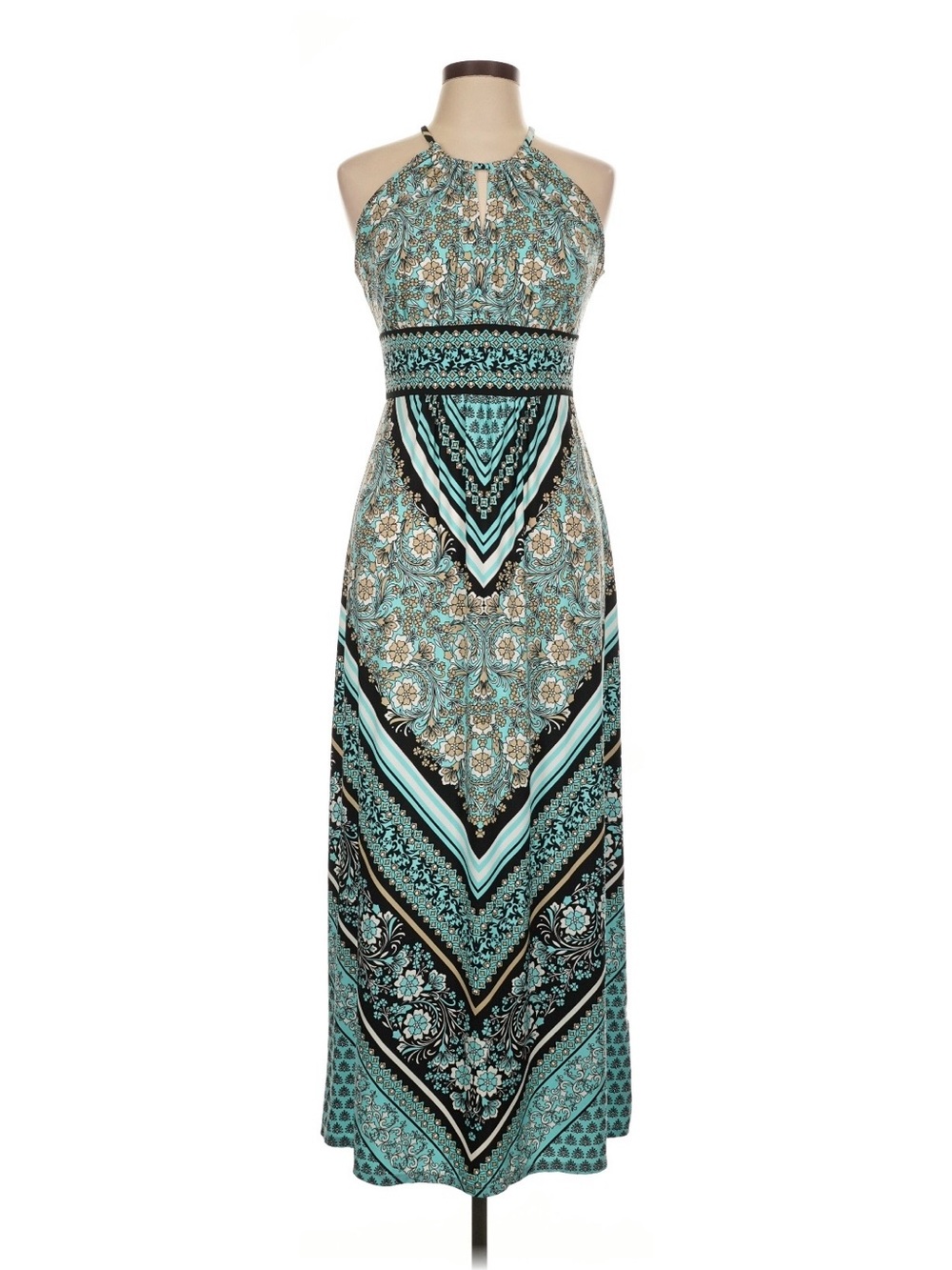Teal Patterned Halter Maxi Dress